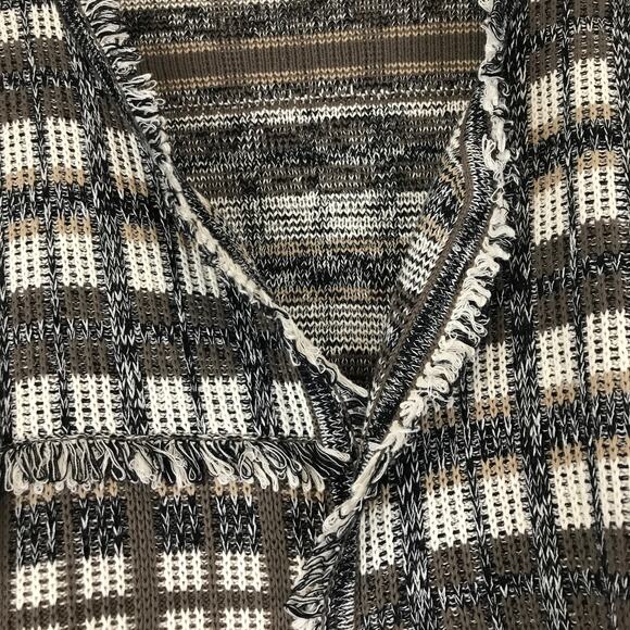 Cabi Classic Cardigan Plaid Fringe Open Front Knit Sweater Boho Brown Cotton L - Picture 10 of 13